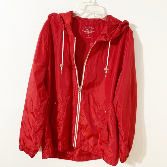 G. H. Bass Maine USA Fully Lined Zip Front Hood Windbreaker Jacket Red White❤️🤍 - Picture 4 of 13